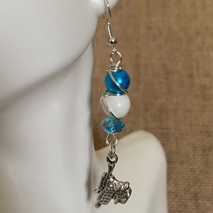 Western themed wire wrapped beaded earrings with charm